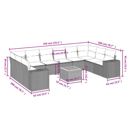 11-Delige Tuinset Met Kussens Poly Rattan Beige