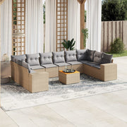 Tuinset 11-delig poly rattan beige met kussens