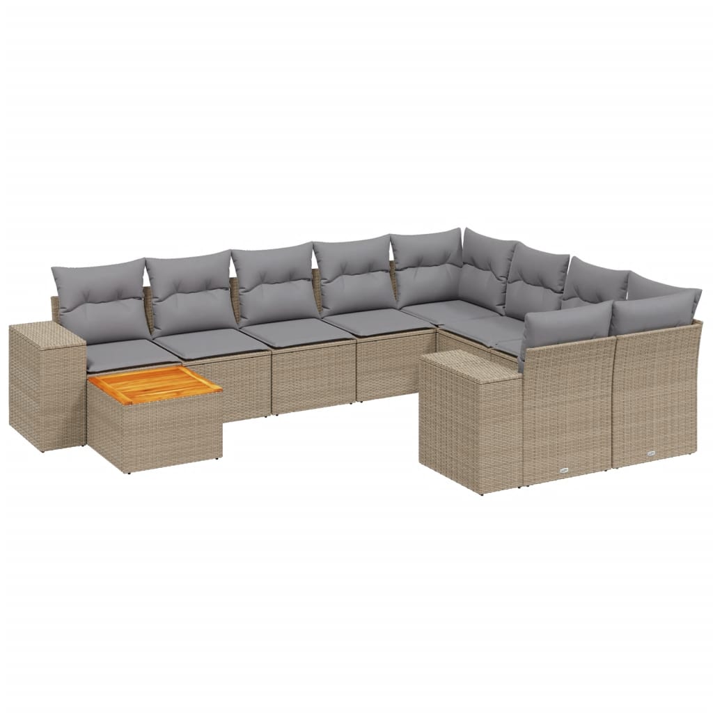 11-Delige Tuinset Met Kussens Poly Rattan Beige