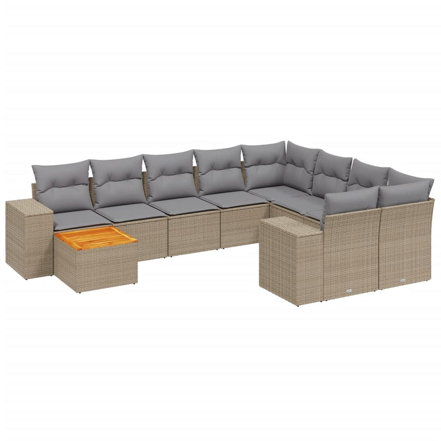 11-Delige Tuinset Met Kussens Poly Rattan Beige