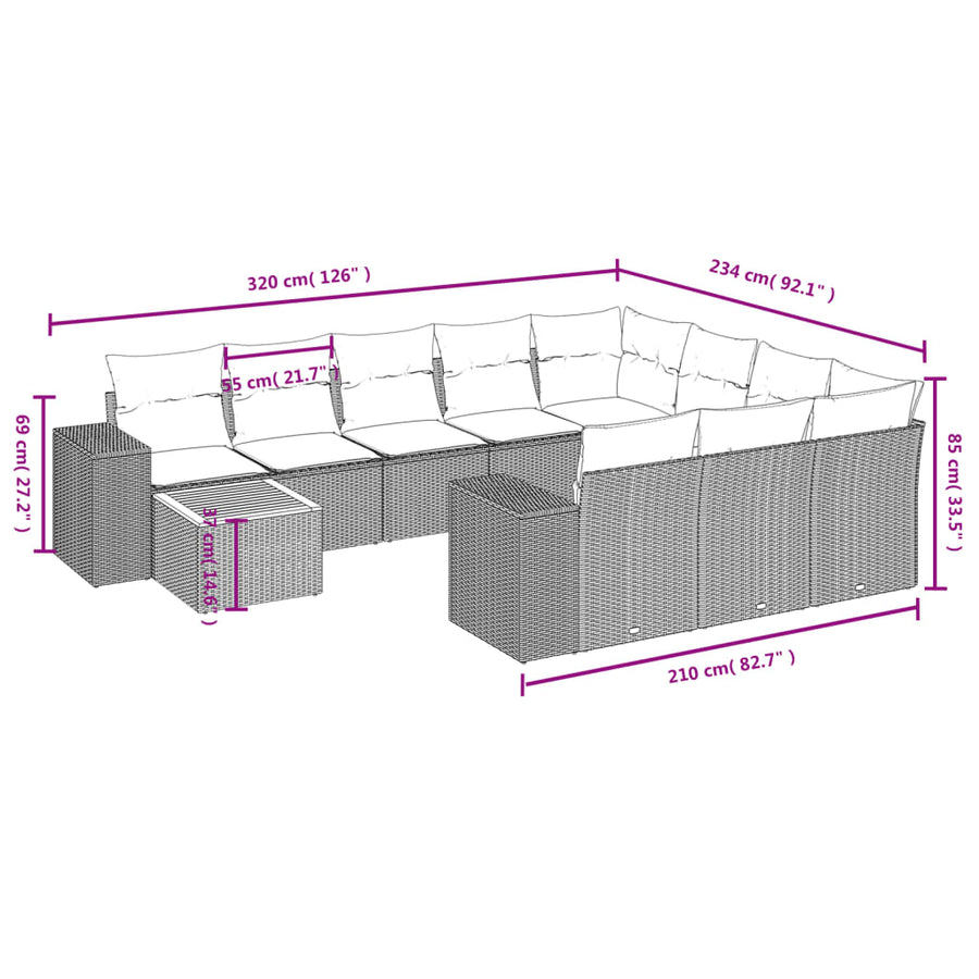 11-Delige Tuinset Met Kussens Poly Rattan Beige