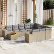 Tuinset 11-delig poly rattan beige met opbergfunctie
