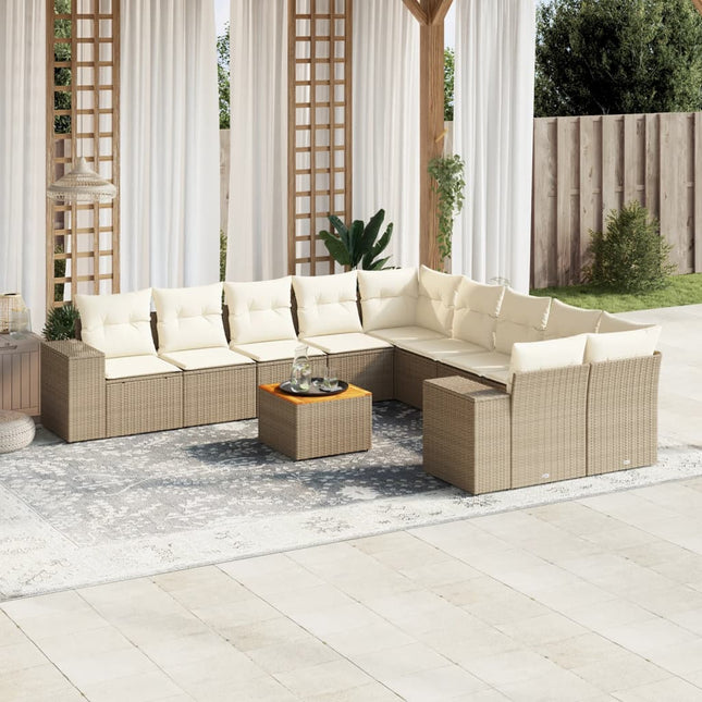 11-Delige Tuinset Met Kussens Poly Rattan Beige