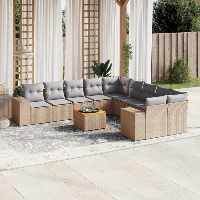 11-Delige Tuinset Met Kussens Poly Rattan Beige