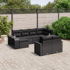 10-piece Loungeset with Cushions Poly Rattan Black