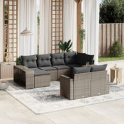 Loungeset poly rattan 10-delig grijs