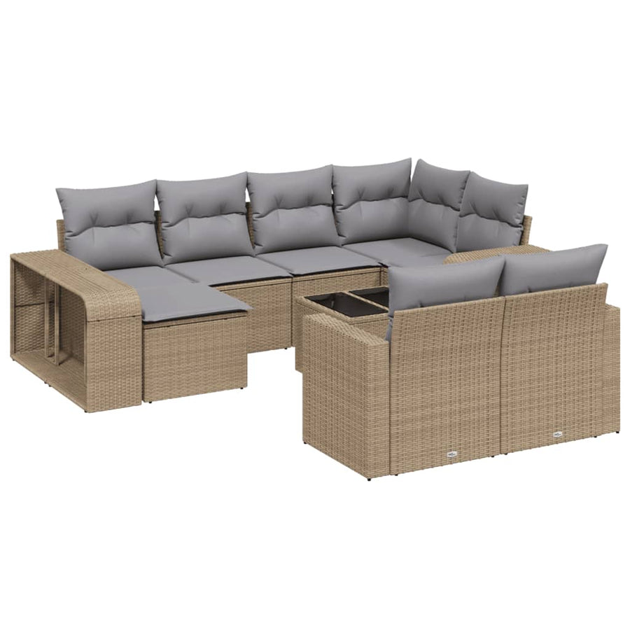 11-Delige Tuinset Met Kussens Poly Rattan Beige