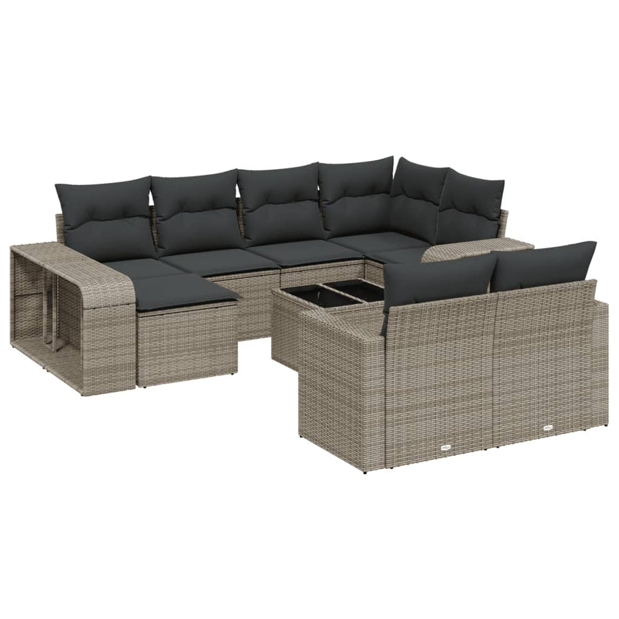 11-Delige Loungeset Met Kussens Poly Rattan Grijs