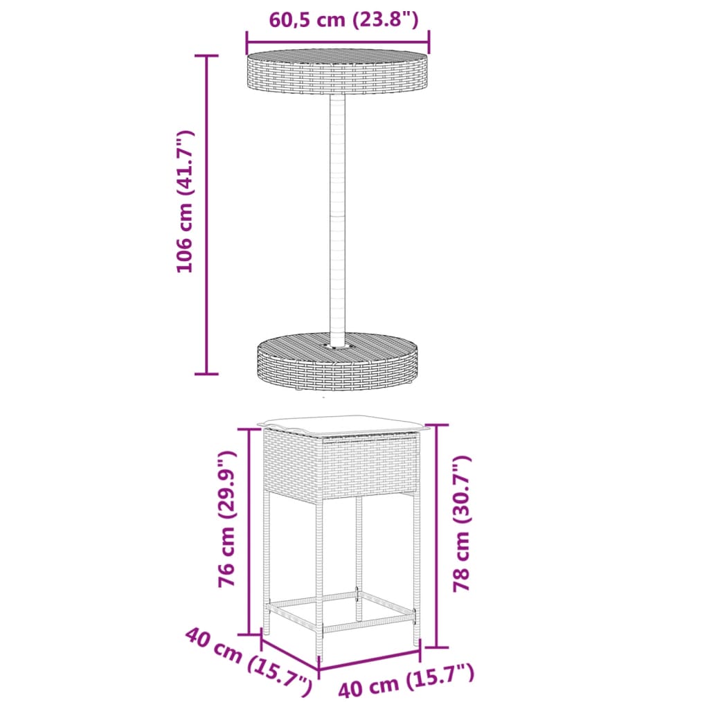 3-Delige Tuinbarset Met Kussens Poly Rattan 2