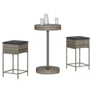 Tuinbarset 3-delig poly rattan grijs met kussens
