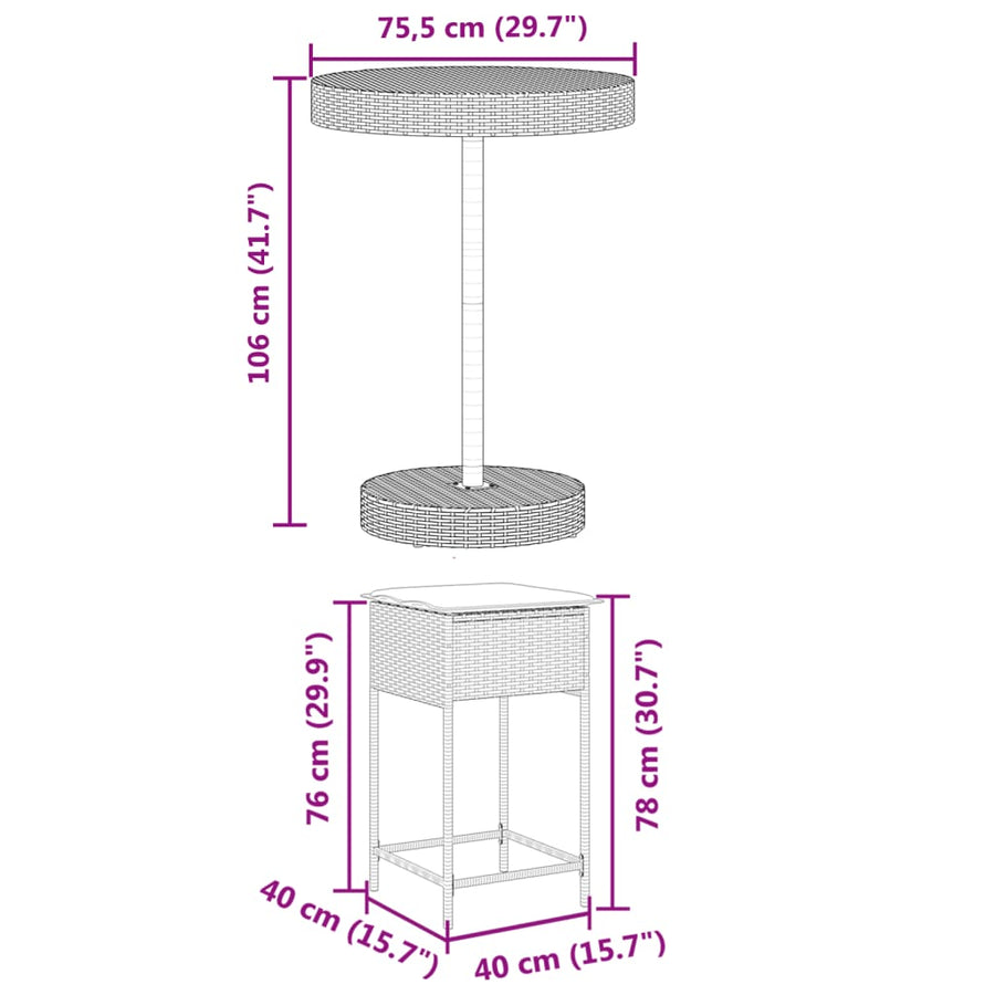 5-Delige Tuinbarset Met Kussens Poly Rattan 4