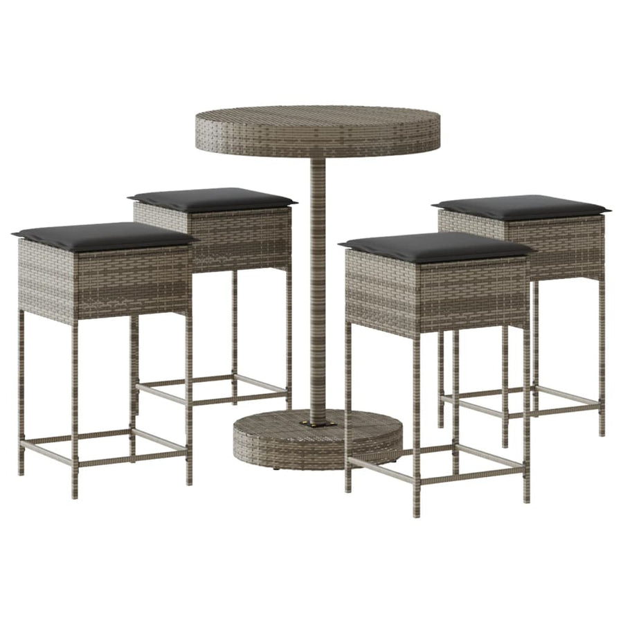 5-delige Tuinbarset met kussens poly rattan grijs