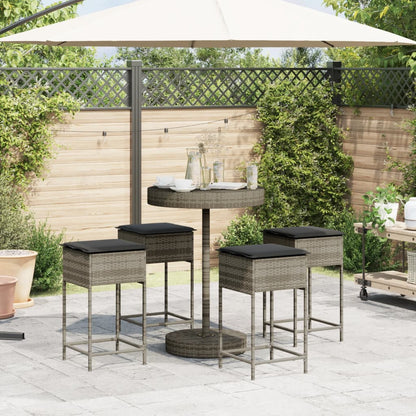 5-delige Tuinbarset met kussens poly rattan grijs