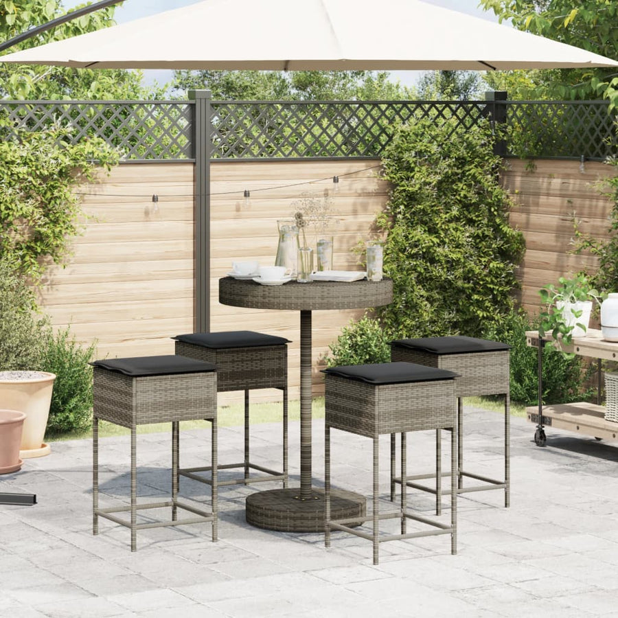 5-delige Tuinbarset met kussens poly rattan grijs