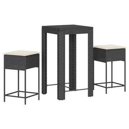 3-Delige Tuinbarset Met Kussens Poly Rattan Zwart