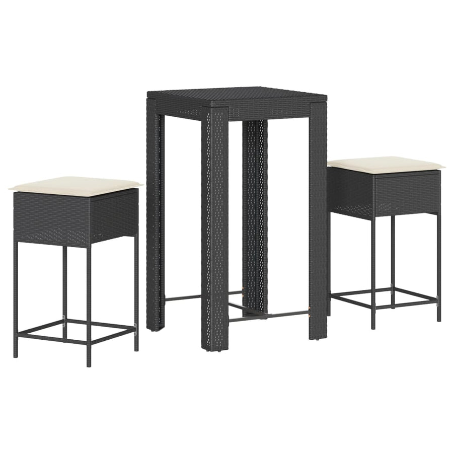 3-Delige Tuinbarset Met Kussens Poly Rattan Zwart