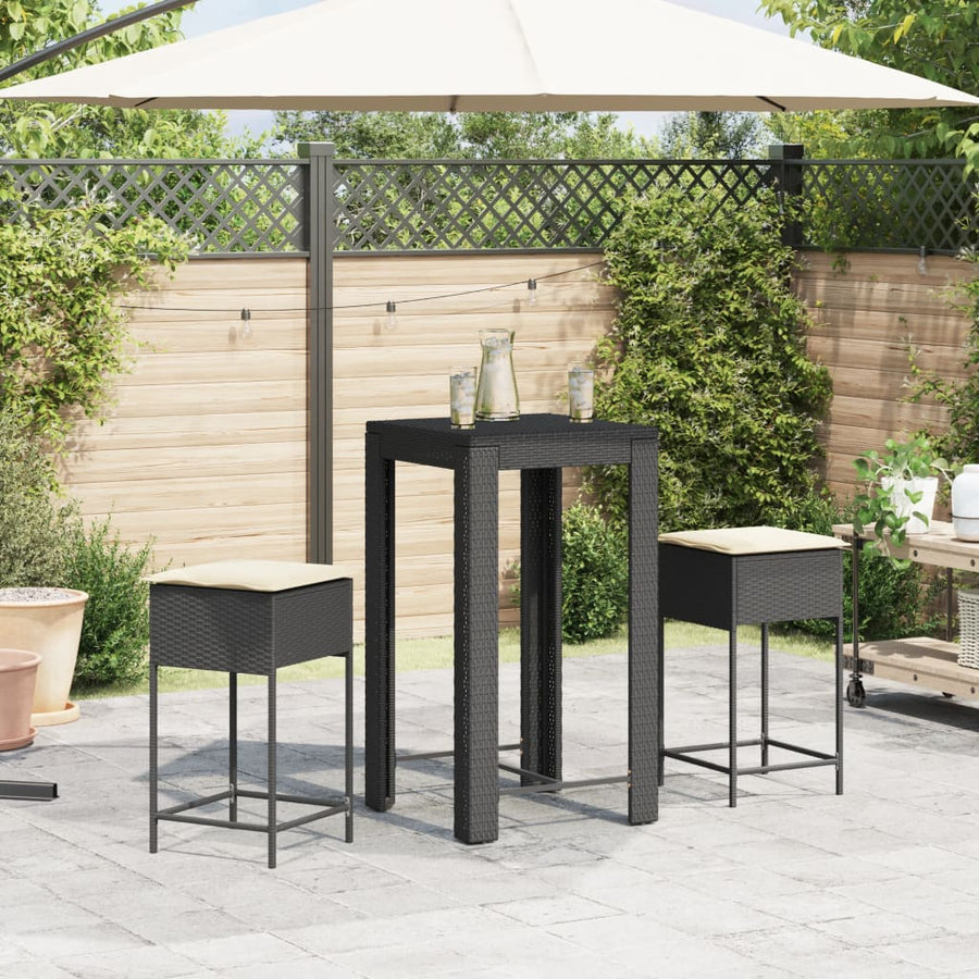3-Delige Tuinbarset Met Kussens Poly Rattan Zwart