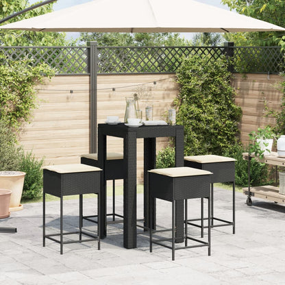 5-Delige Tuinbarset Met Kussens Poly Rattan Zwart