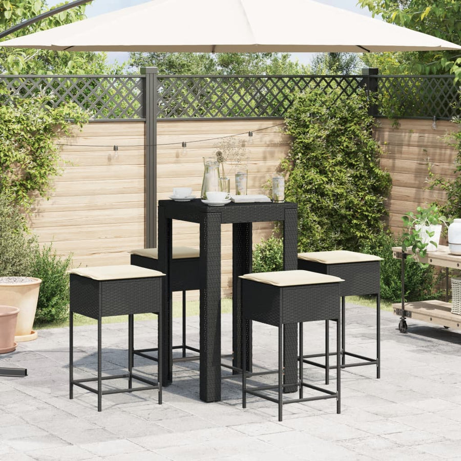 5-Delige Tuinbarset Met Kussens Poly Rattan Zwart
