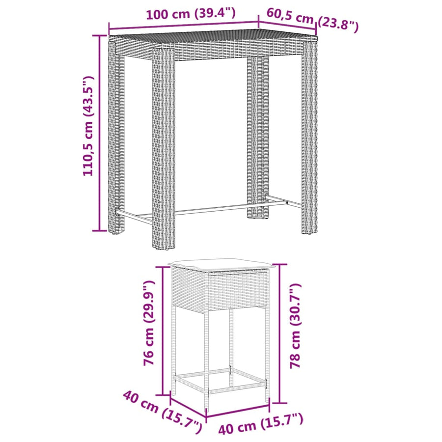 7-Delige Tuinbarset Met Kussens Poly Rattan 6