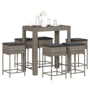 Tuinbarset 7-delig poly rattan grijs met kussens