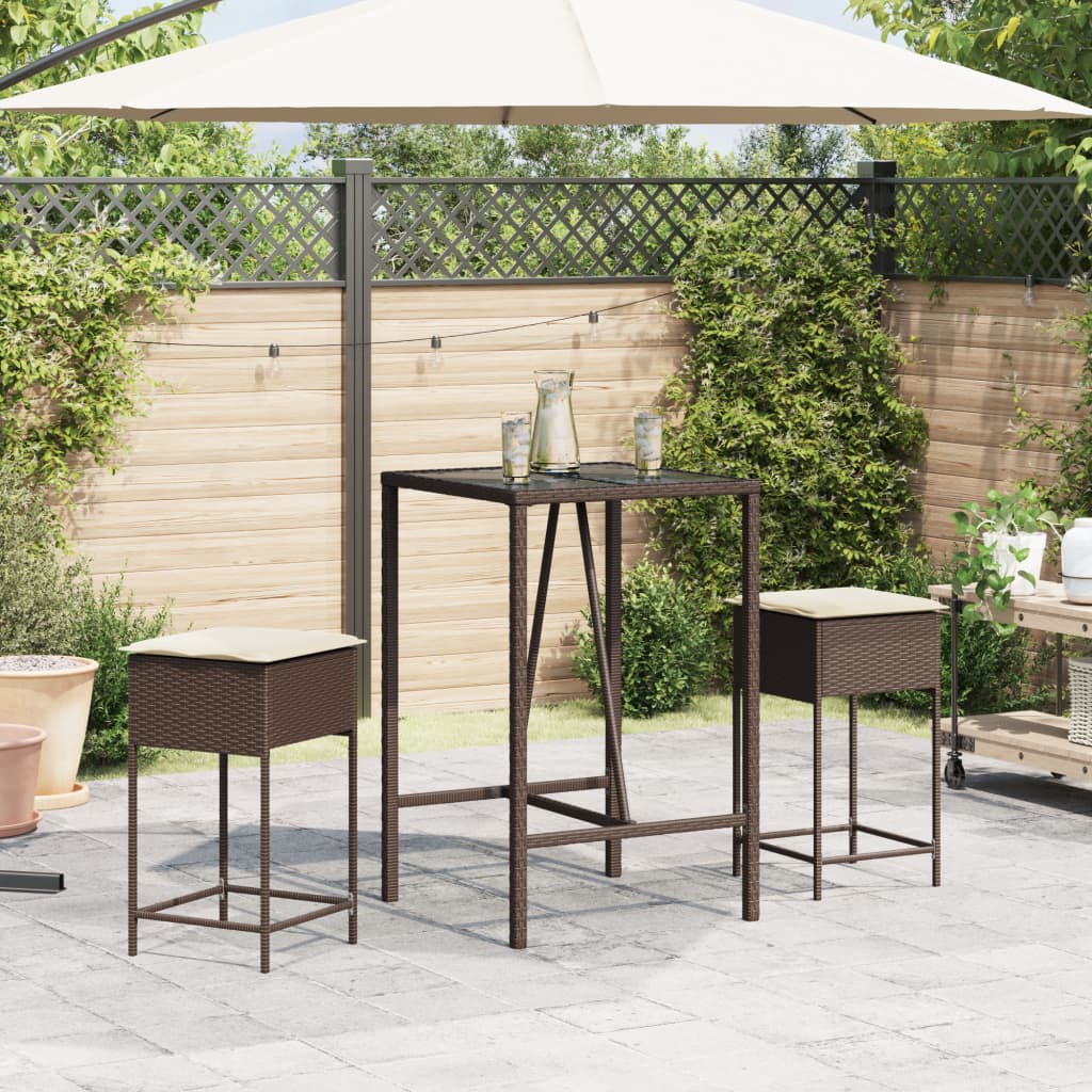 3-Delige Tuinbarset Met Kussens Poly Rattan 2