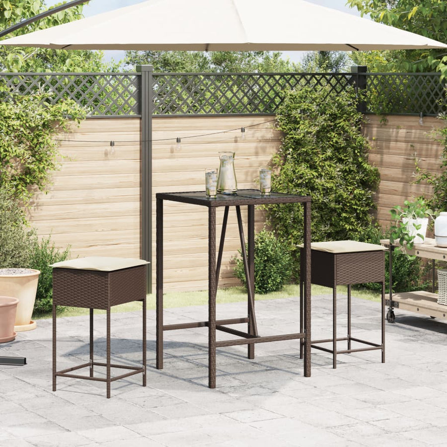 3-Delige Tuinbarset Met Kussens Poly Rattan 2