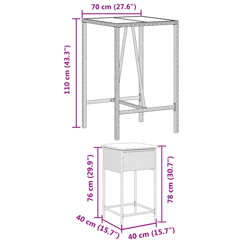 3-Delige Tuinbarset Met Kussens Poly Rattan 2