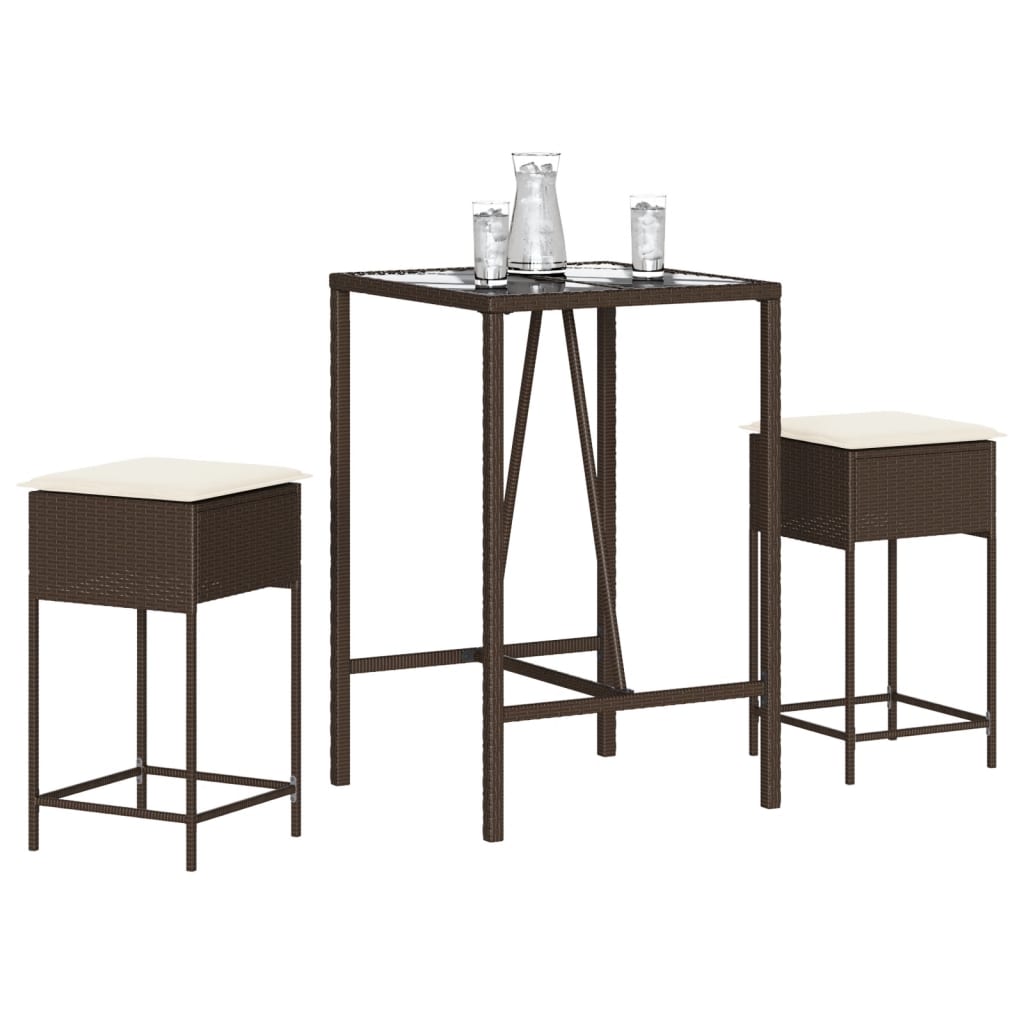 3-Delige Tuinbarset Met Kussens Poly Rattan 2