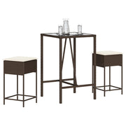 Tuinbarset 3-delig poly rattan bruin met kussens
