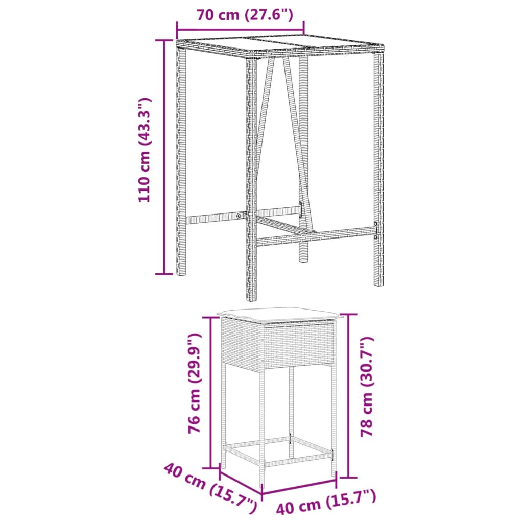 5-Delige Tuinbarset Met Kussens Poly Rattan 4