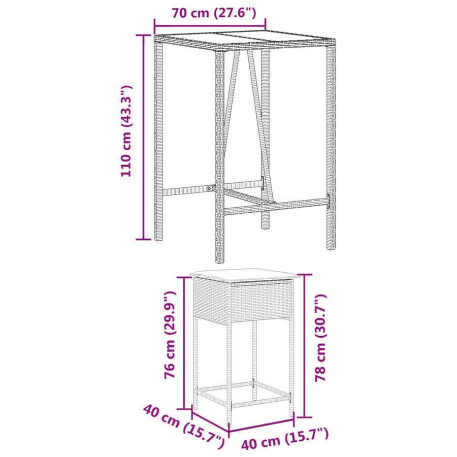 5-Delige Tuinbarset Met Kussens Poly Rattan 4