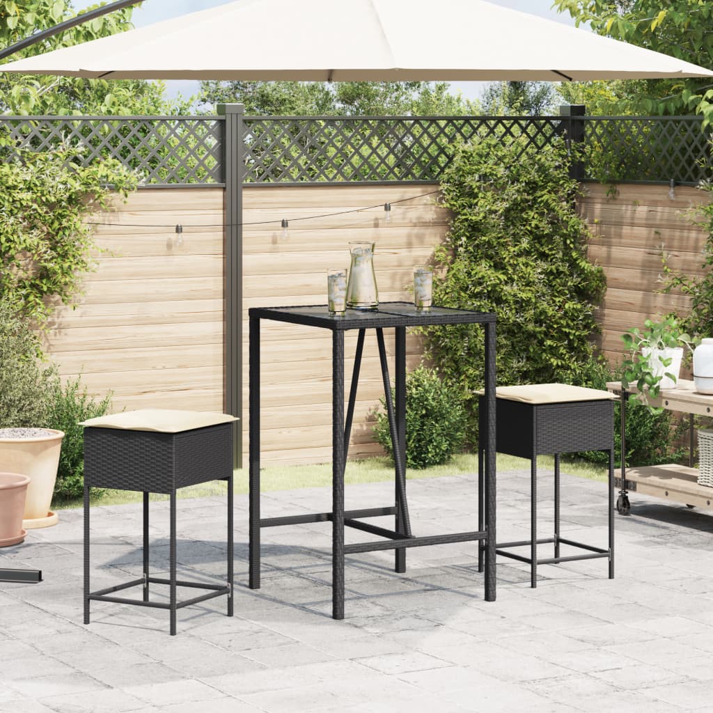 3-Delige Tuinbarset Met Kussens Poly Rattan 2