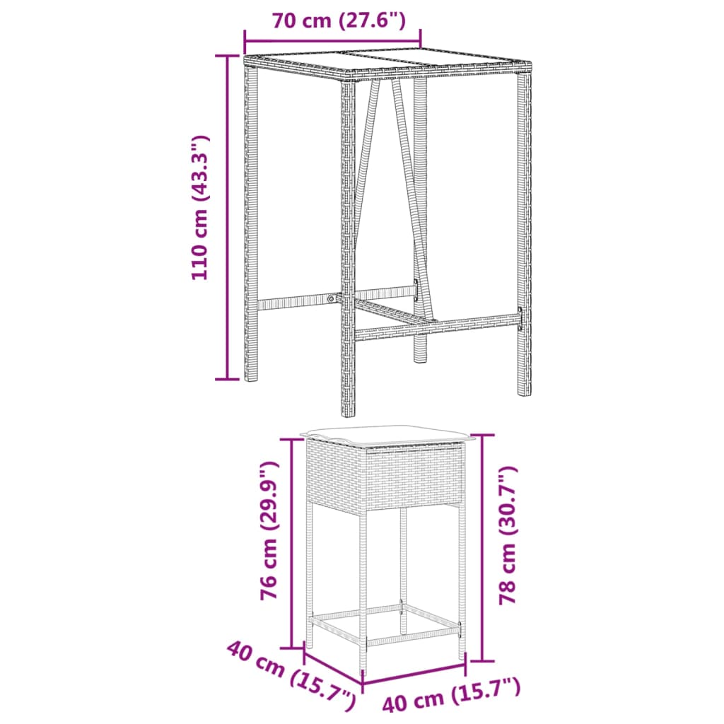 3-Delige Tuinbarset Met Kussens Poly Rattan 2