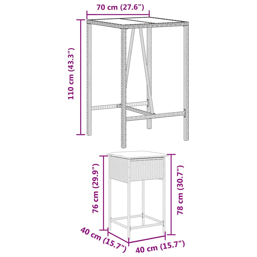5-Delige Tuinbarset Met Kussens Poly Rattan 4
