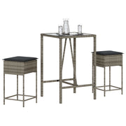 3-piece Garden Bar Set with Cushions Poly Rattan Grey