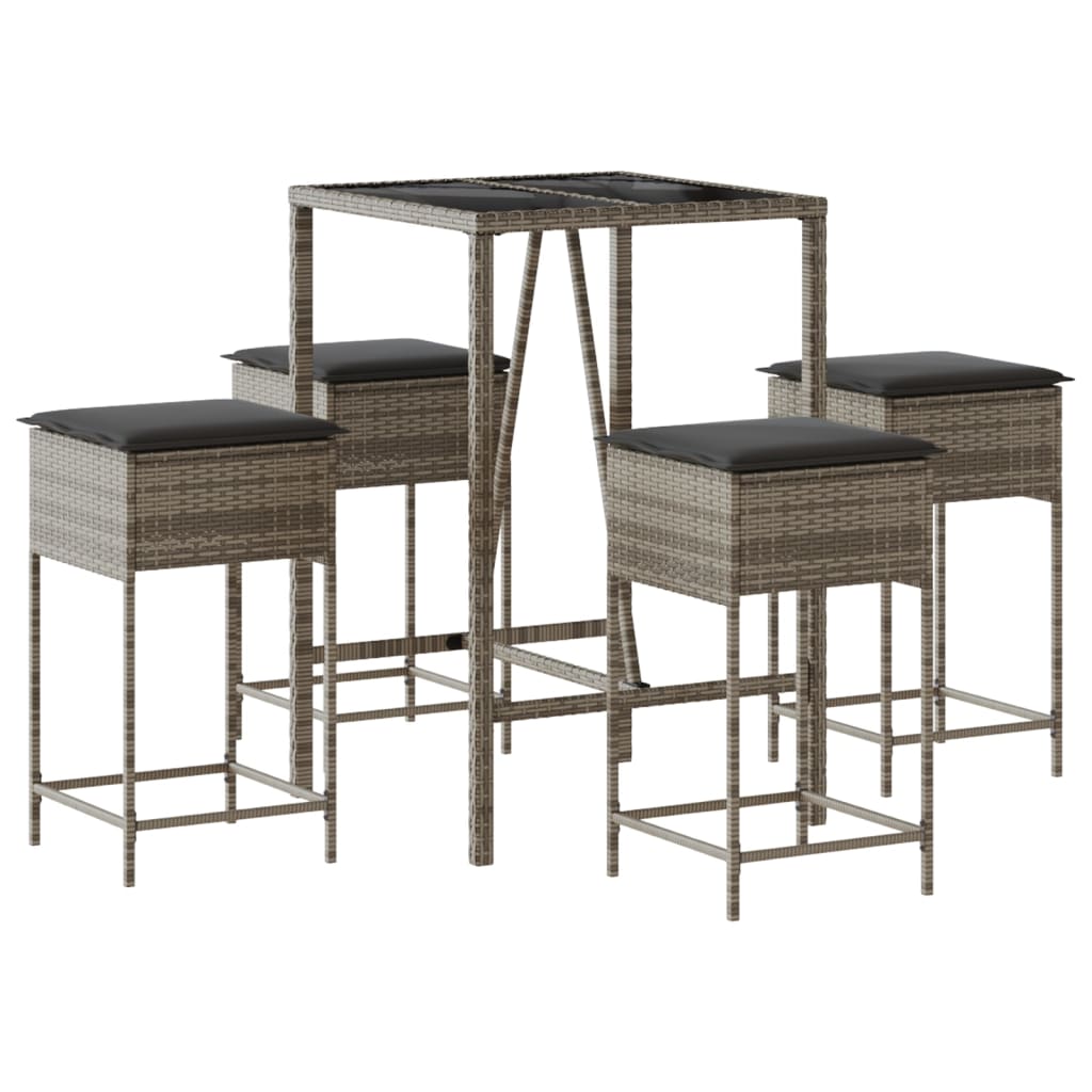 5-Delige Tuinbarset Met Kussens Poly Rattan 4 70 x 70 x 110 cm Grijs