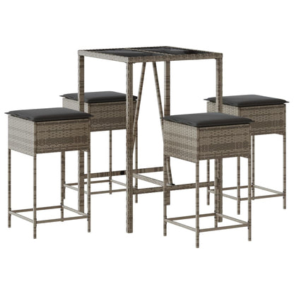 5-Delige Tuinbarset Met Kussens Poly Rattan 4 70 x 70 x 110 cm Grijs
