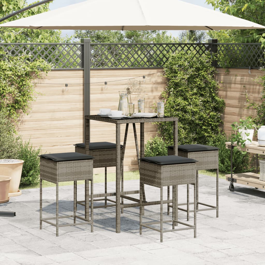5-Delige Tuinbarset Met Kussens Poly Rattan 4 70 x 70 x 110 cm Grijs