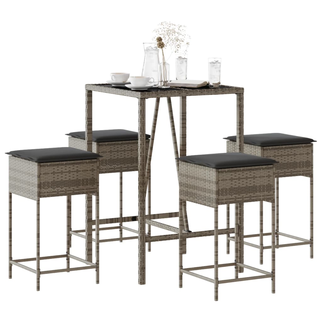 5-Delige Tuinbarset Met Kussens Poly Rattan 4 70 x 70 x 110 cm Grijs