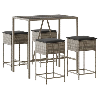 5-delige Tuinbarset met kussens poly rattan grijs