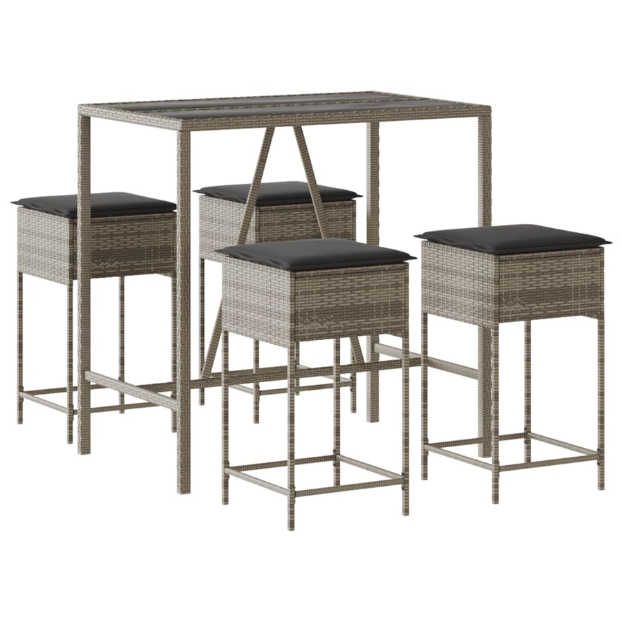5-delige Tuinbarset met kussens poly rattan grijs
