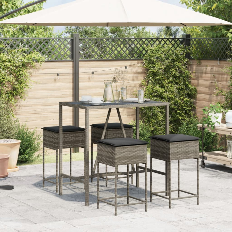 5-delige Tuinbarset met kussens poly rattan grijs