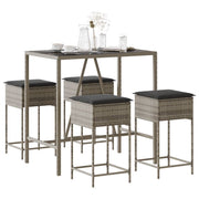 5-Piece Garden Bar Set with Cushions Poly Rattan Grey
