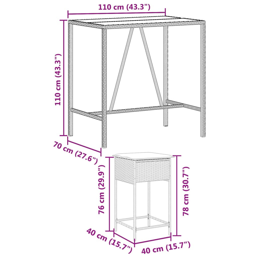 7-Delige Tuinbarset Met Kussens Poly Rattan 6