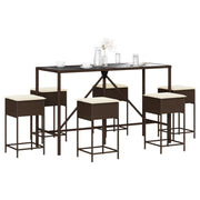 Tuinbarset 7-delig poly rattan bruin met kussens