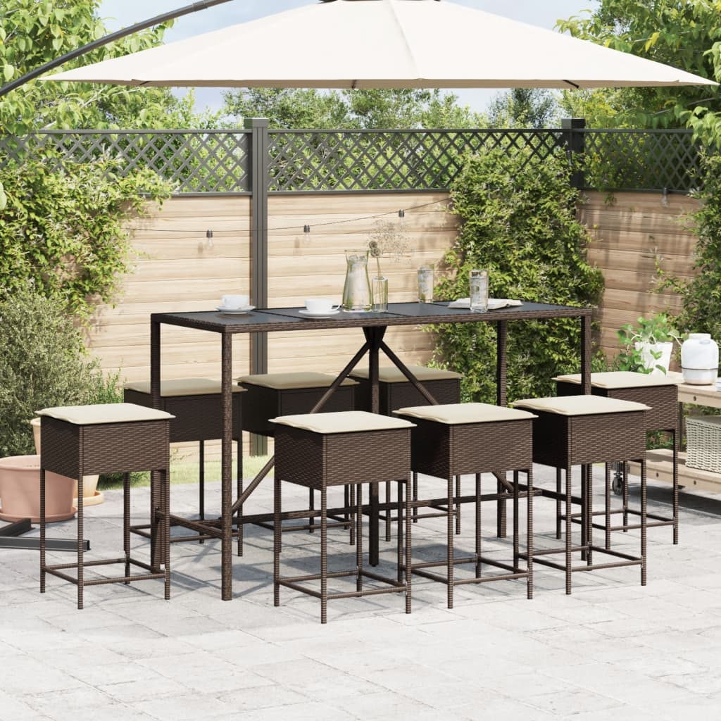 9-Delige Tuinbarset Met Kussens Poly Rattan 8