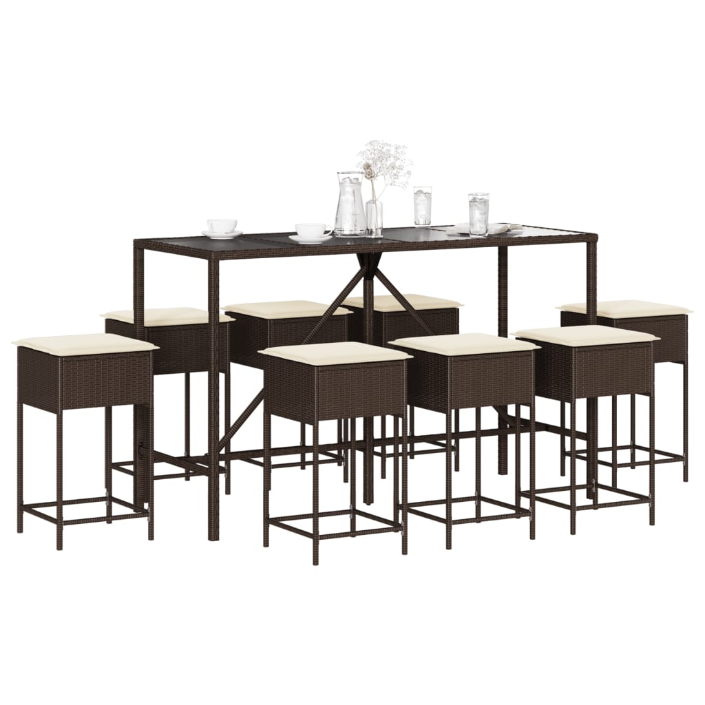 9-Delige Tuinbarset Met Kussens Poly Rattan 8