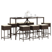 Tuinbarset 9-delig poly rattan bruin met kussens