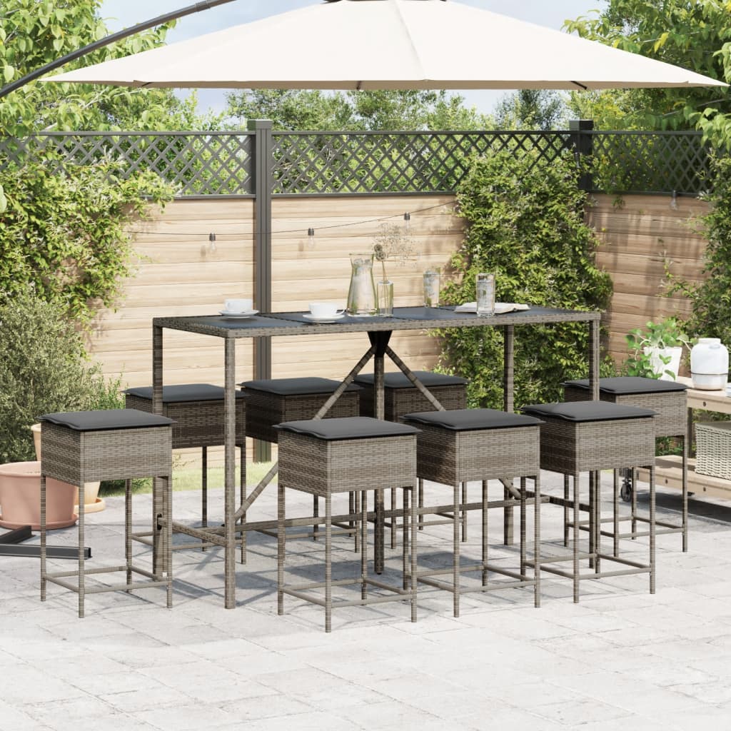 9-Delige Tuinbarset Met Kussens Poly Rattan 8